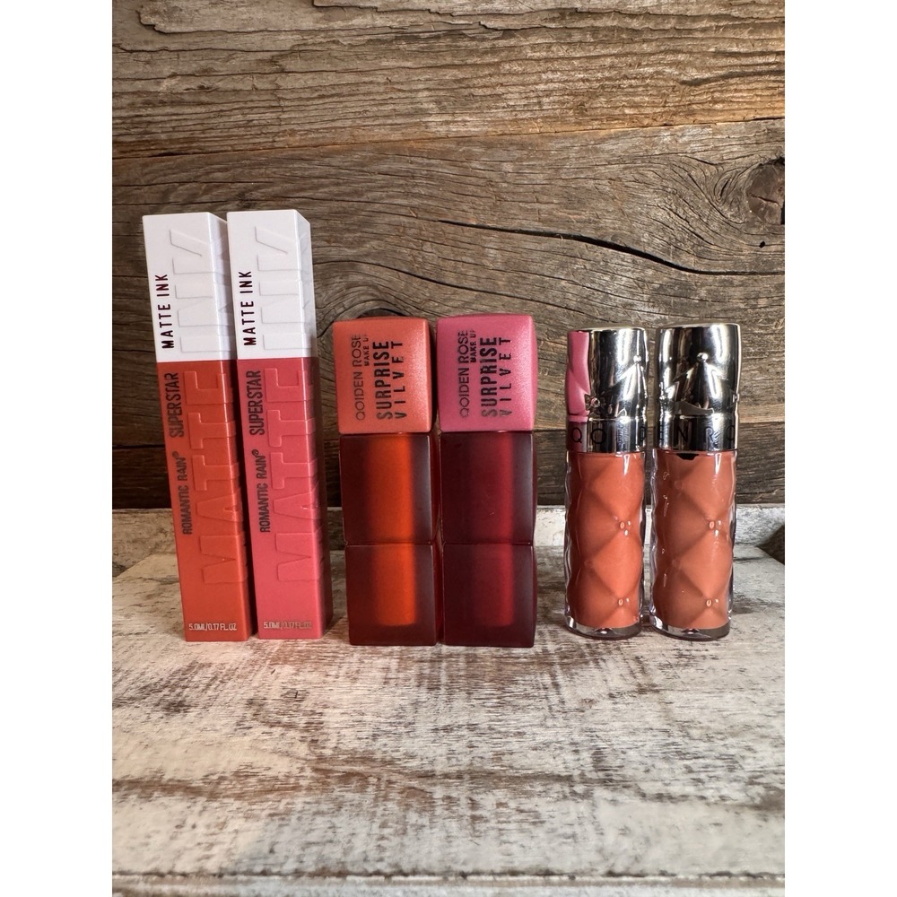 6 Pc Lip Gloss Bundle · Matte Ink + Velvet + Quilted Shades · Pink Coral Red $50